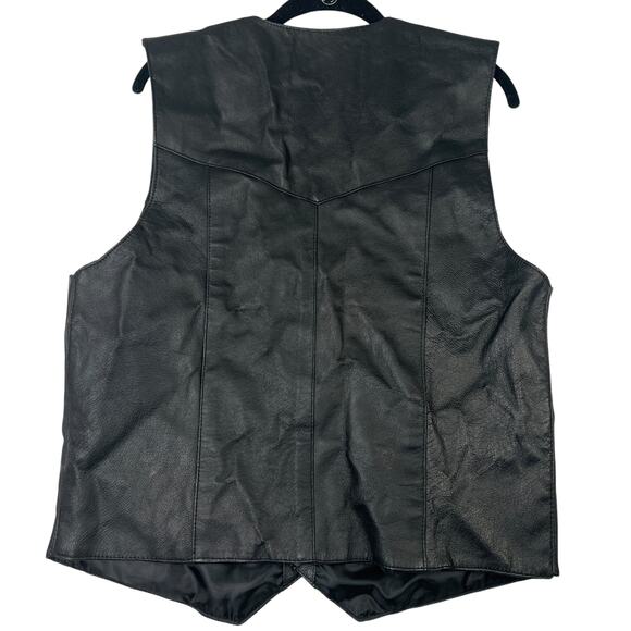 Leather Works Genuine Leather Black Biker Vest Size S Snap Front Pockets Lined - Picture 3 of 11
